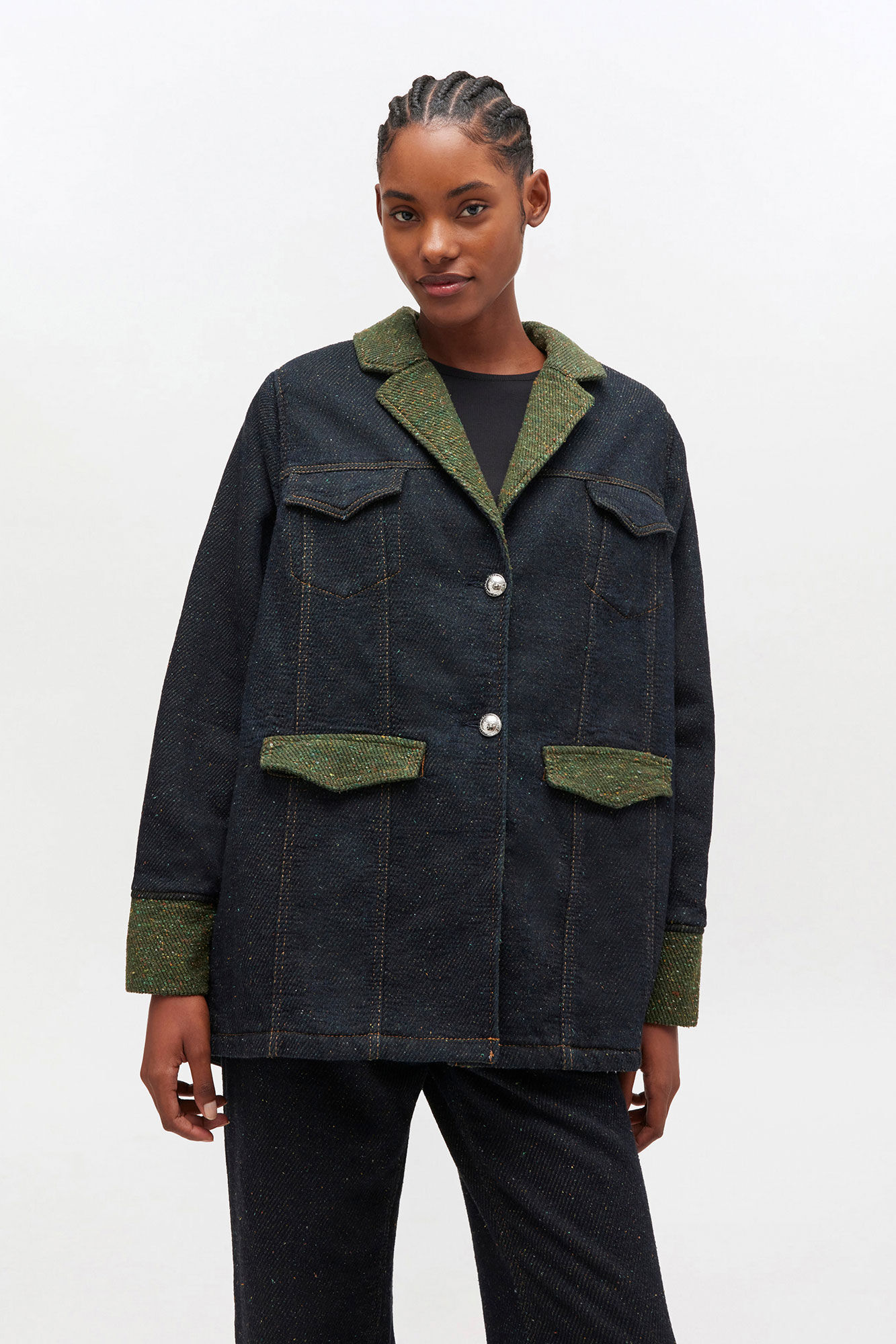 Twill Denim Oversized Blazer, Organic Cotton, in colour Phantom - 2 - GANNI