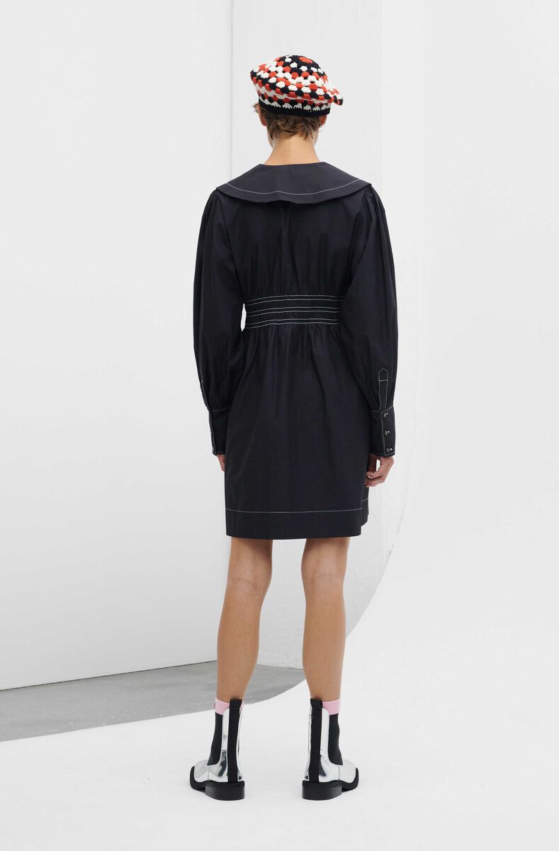 Poplin Mini Dress, Cotton, in colour Black - 4 - GANNI