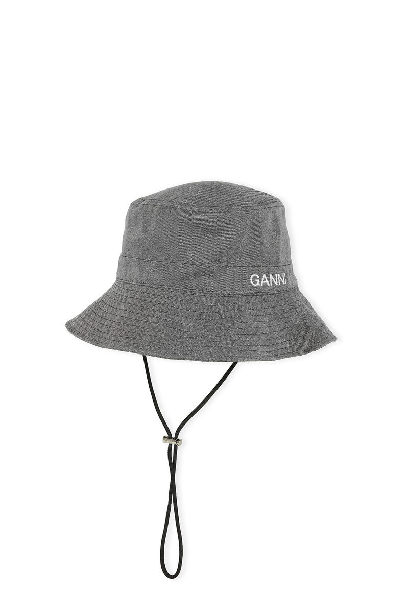 Black Bucket Hat, Cotton, in colour Black - 2 - GANNI