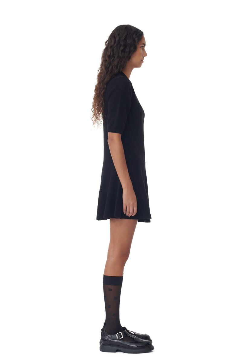 Black Logo Wool Mix Mini Dress, Recycled Polyamide, in colour Black - 3 - GANNI