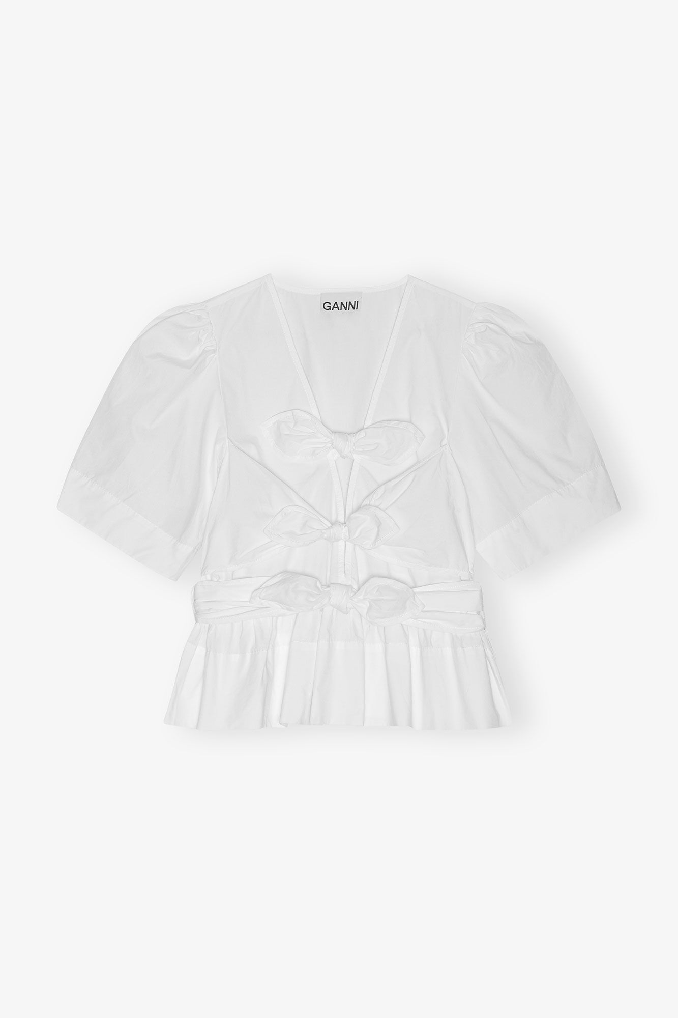 White Washed Stretch Cotton Tie Strap Blouse, Elastane, in colour Bright White - 1 - GANNI