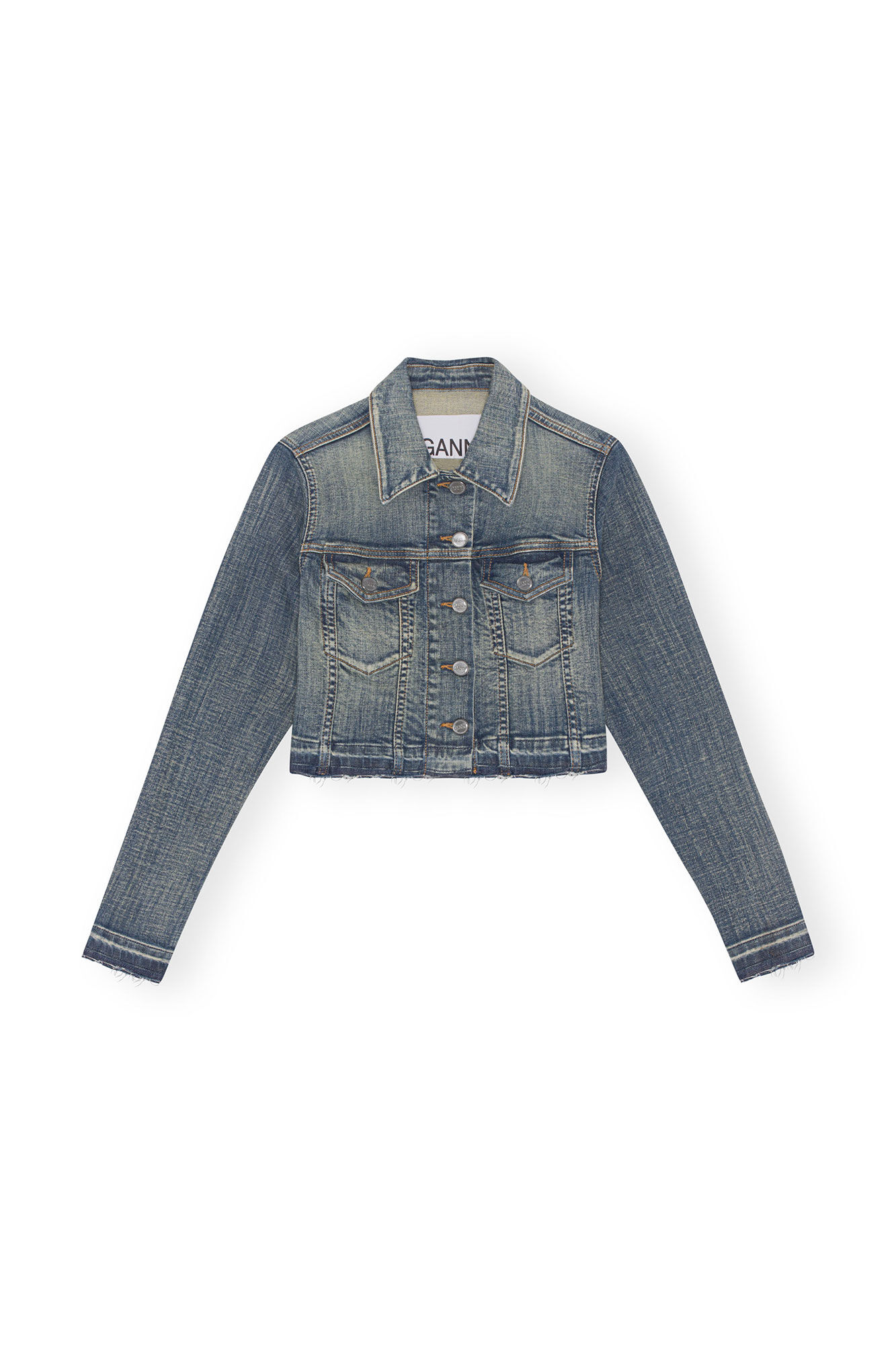Tint Edge Denim Cropped Jacket, Elastane, in colour Tint Wash - 1 - GANNI