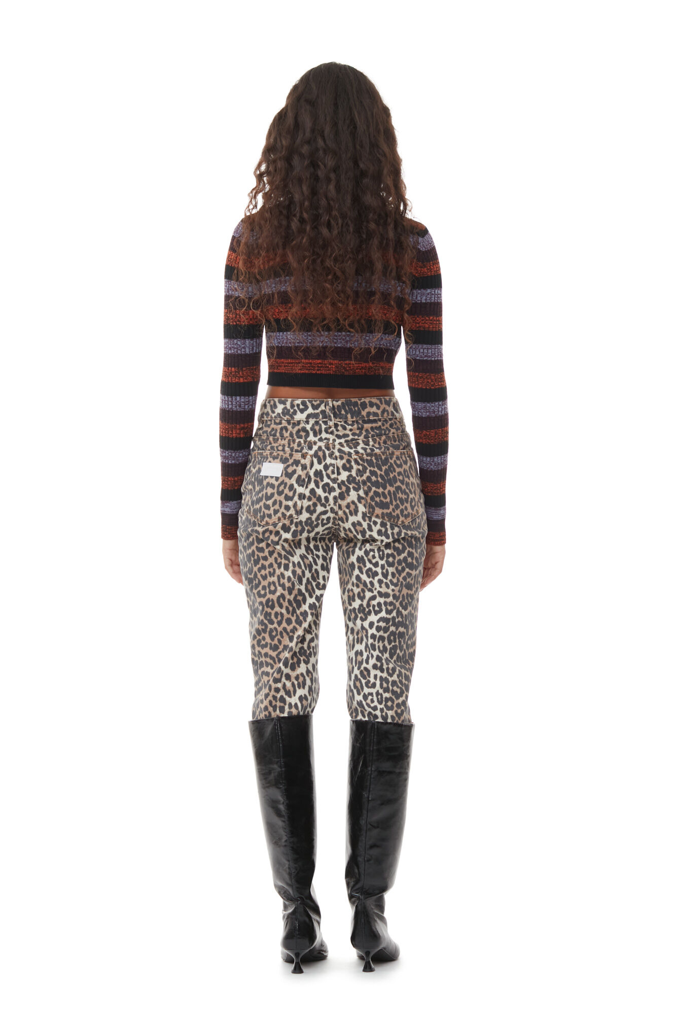 Striped Merino Rib Cropped Cardigan, Merino Wool, in colour Multicolour - 4 - GANNI
