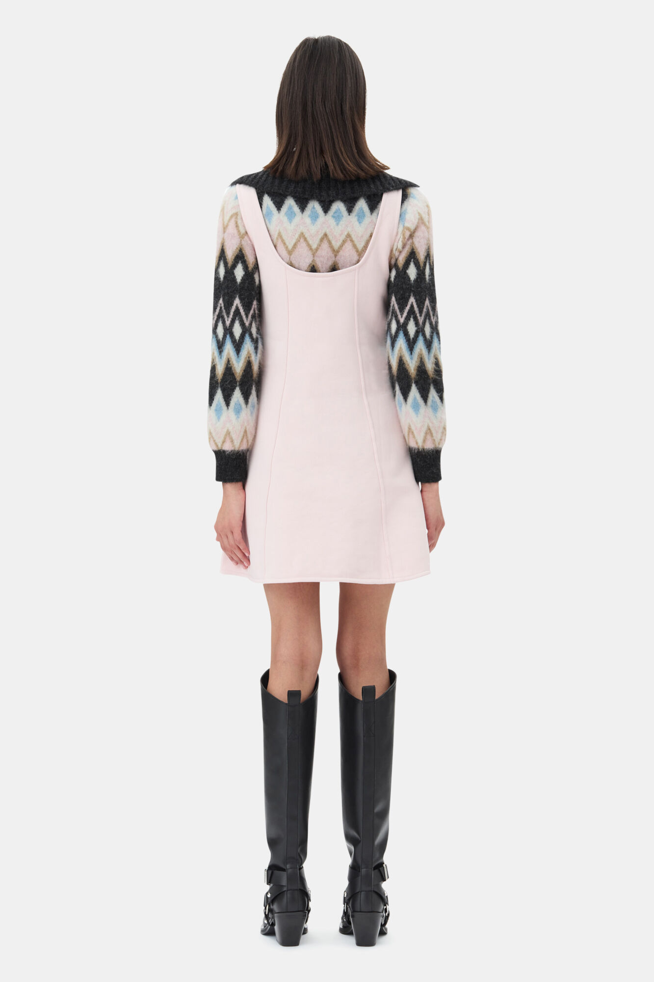 Pink Mini Dress, Cotton, in colour Chalk Pink - 4 - GANNI