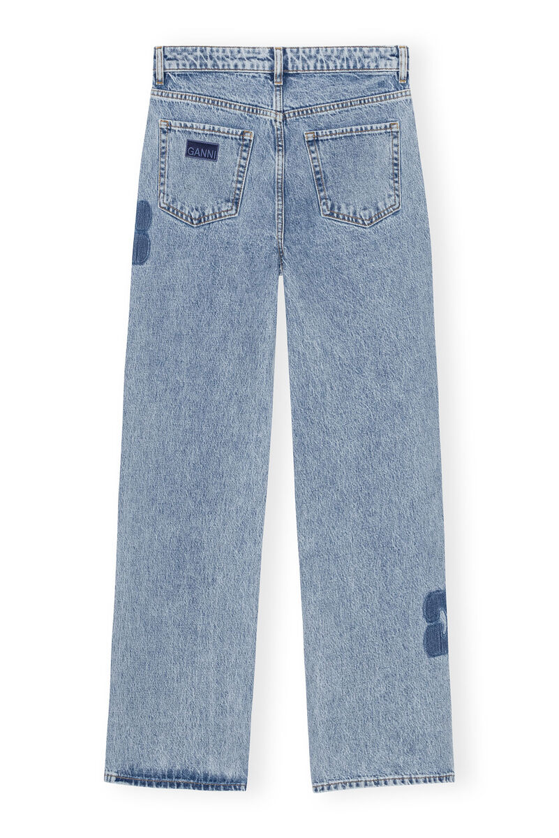 Mid Blue Stone Patch Izey Jeans, Cotton, in colour Mid Blue Stone - 2 - GANNI