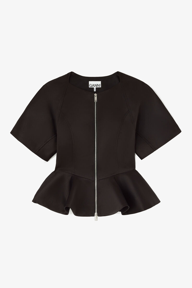 Blouse in Black Satin, Recycled Polyester, in colour Black - 1 - GANNI