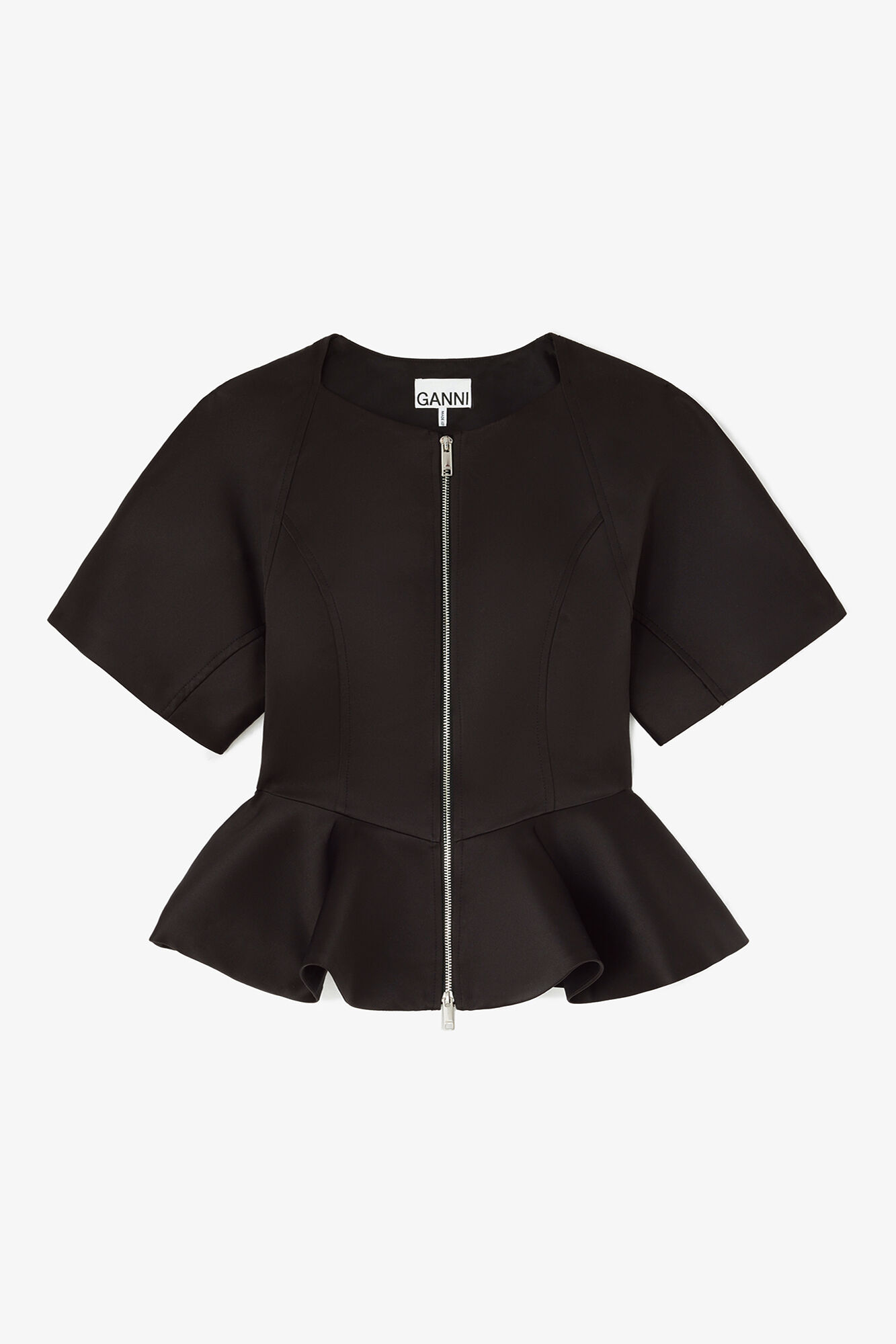 Blouse in Black Satin, Recycled Polyester, in colour Black - 1 - GANNI