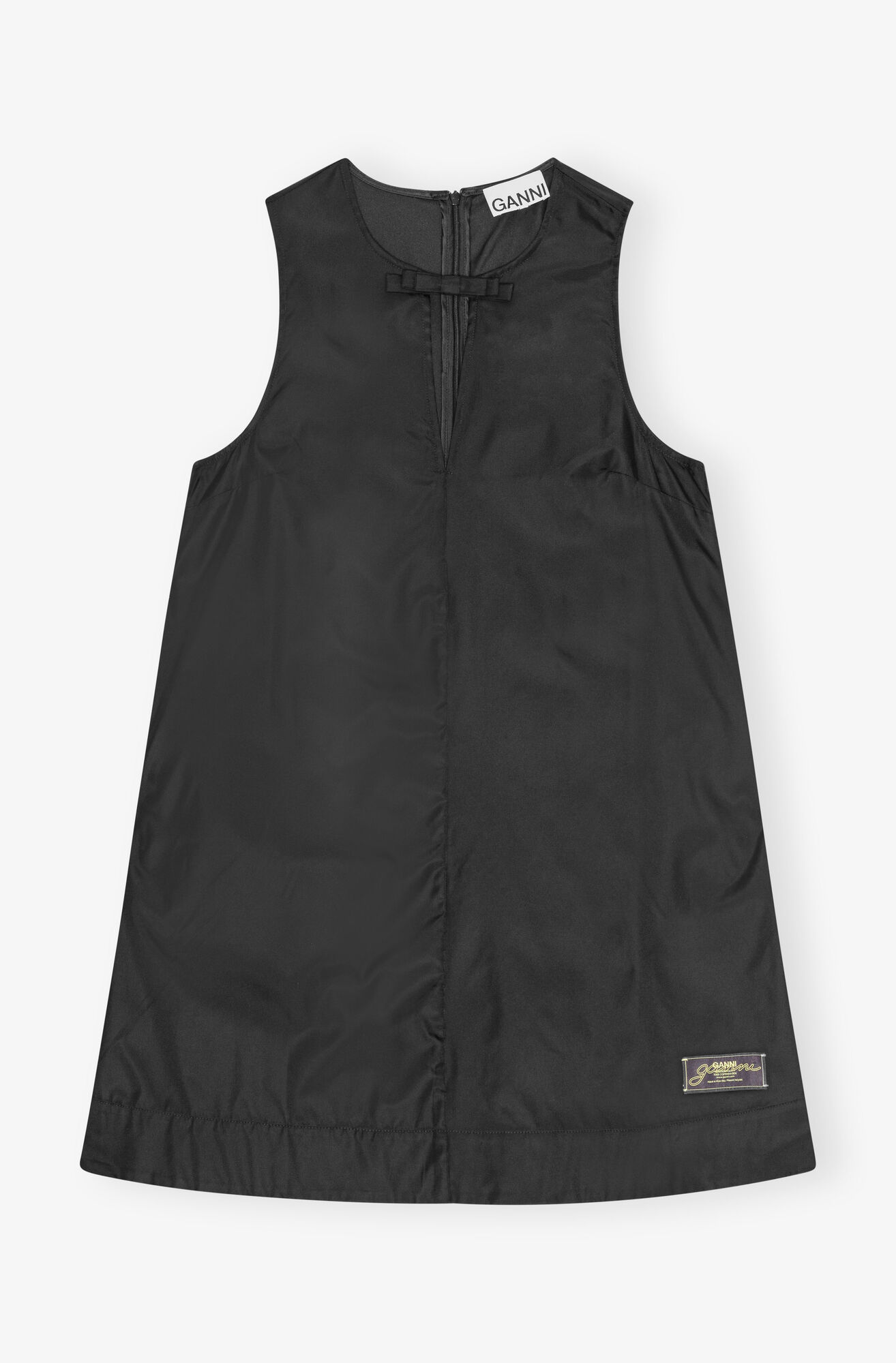 Black Duchesse Nylon Mini Dress, Polyurethane, in colour Black - 1 - GANNI