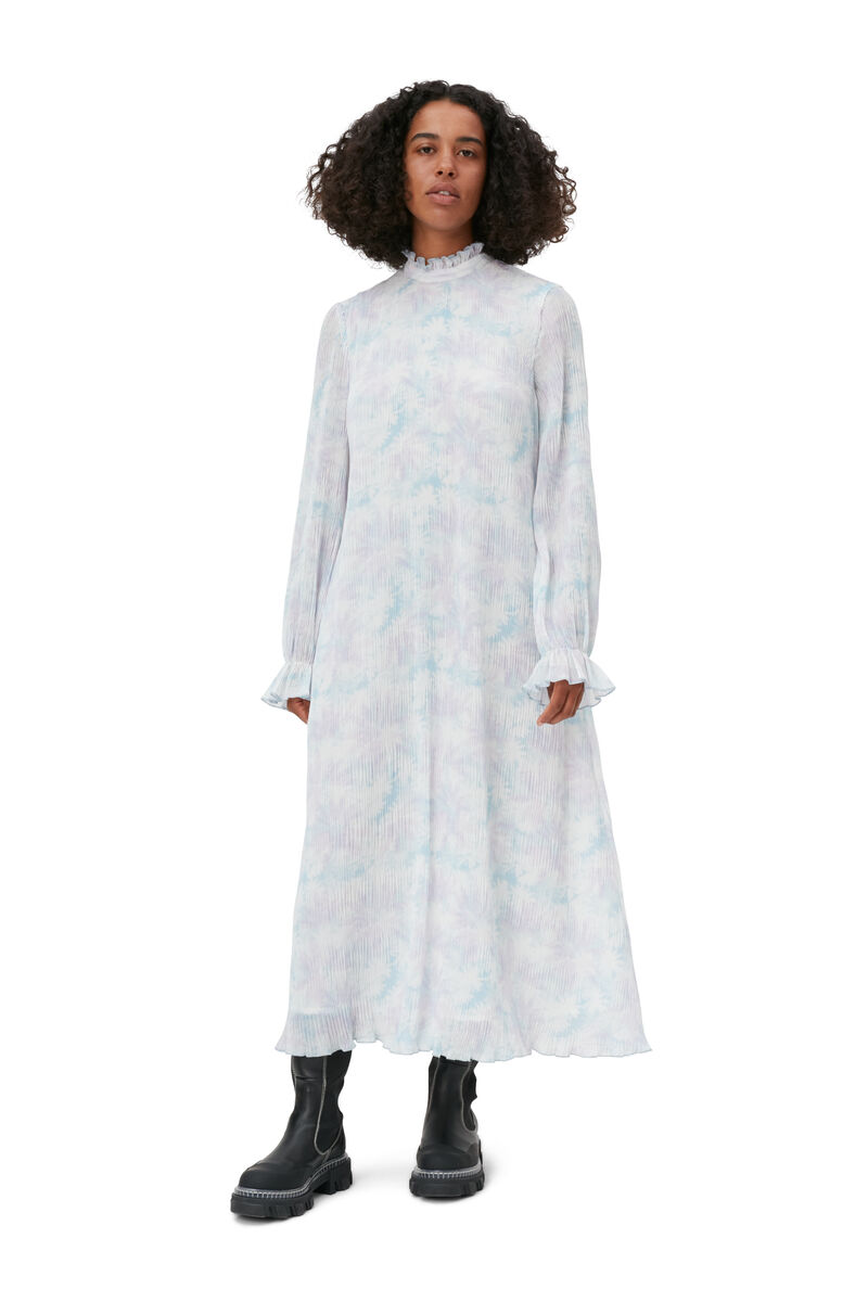 Pleated Georgette Midi Dress, Recycled Polyester, in colour Cherry Blossom - 1 - GANNI