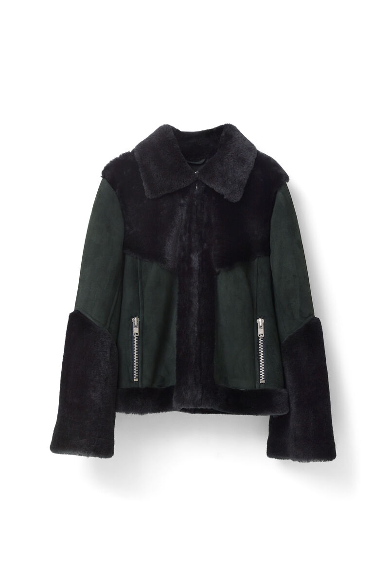 Emerson Shearling Jacket, in colour Pine Grove - 1 - GANNI