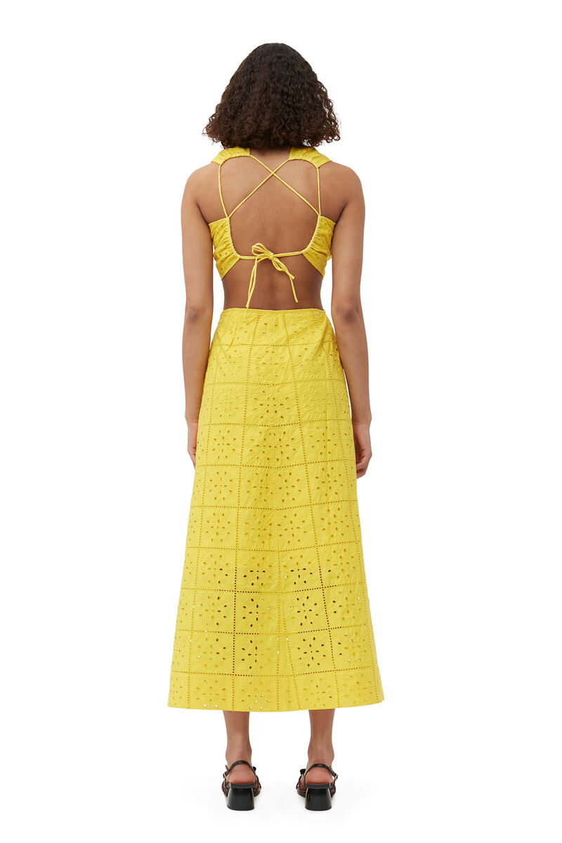 Broderie Anglaise Two Piece Dress, Cotton, in colour Maize - 2 - GANNI