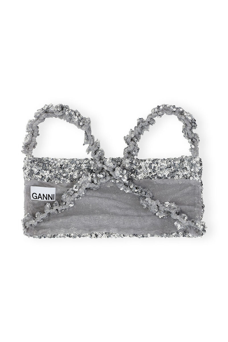3D Sequins topp, Elastane, in colour Silver - 2 - GANNI