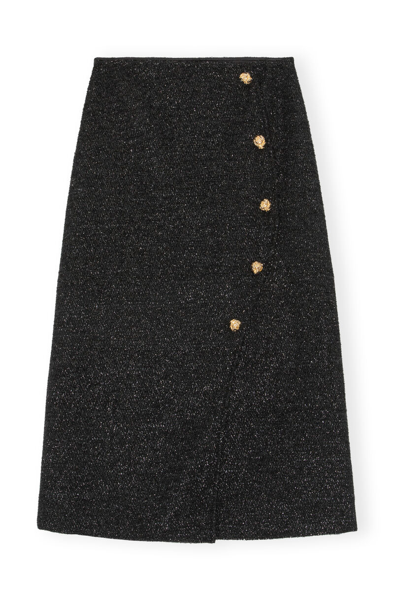 Sparkle Wrap Midi Skirt, Polyester, in colour Black - 1 - GANNI