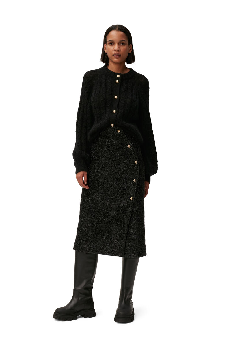 Cable Cardigan, Merino Wool, in colour Black - 4 - GANNI