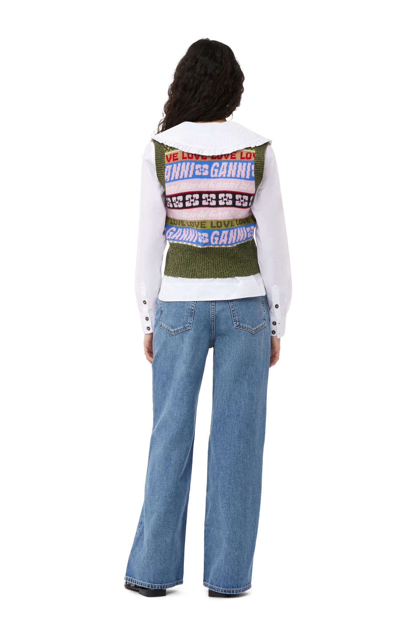 Graphic V-neck Vest, Recycled Polyamide, in colour Multicolour - 6 - GANNI