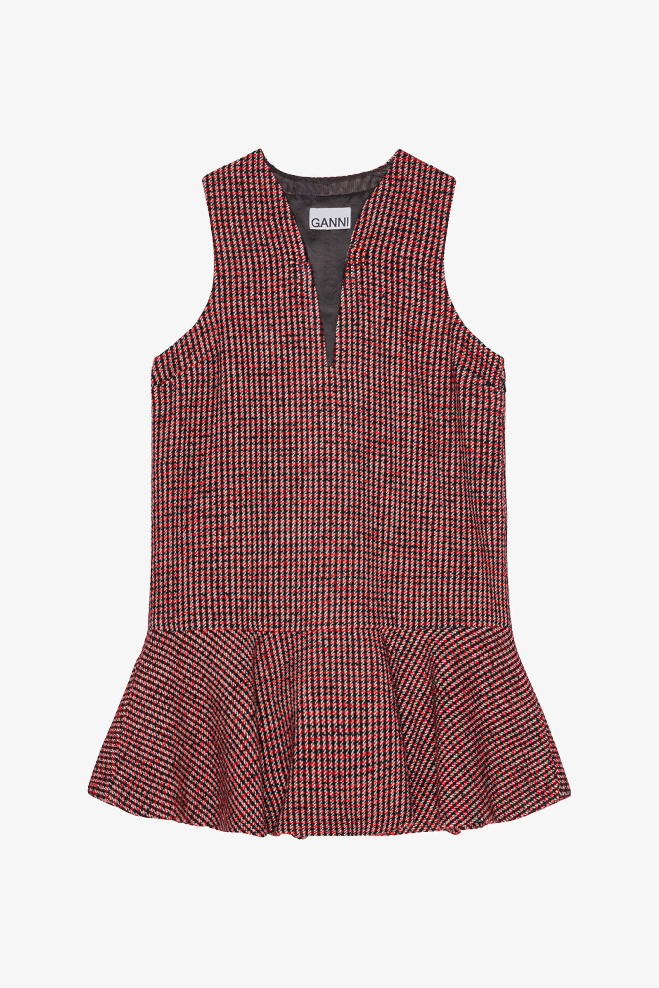 Red Check Mini Dress, Recycled Polyester, in colour Racing Red - 1 - GANNI