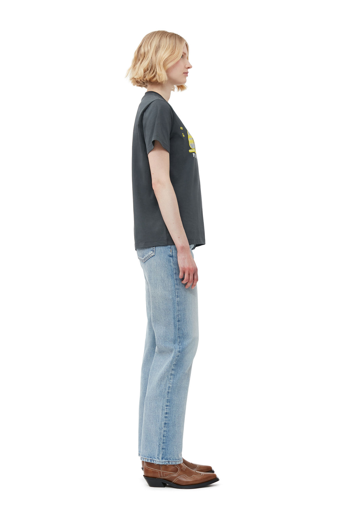 Relaxed Dance T-shirt, Organic Cotton, in colour Volcanic Ash - 3 - GANNI