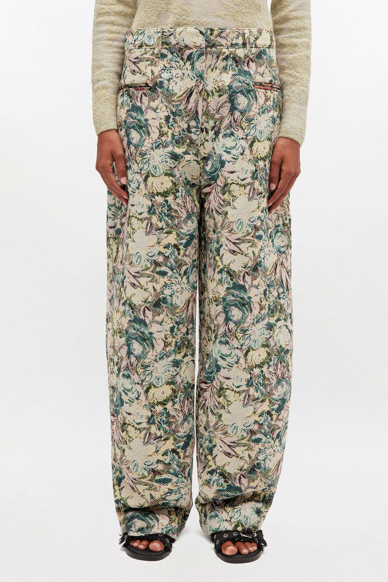 Tapestry Curve Pants, Recycled Cotton, in colour Jadeite - 2 - GANNI
