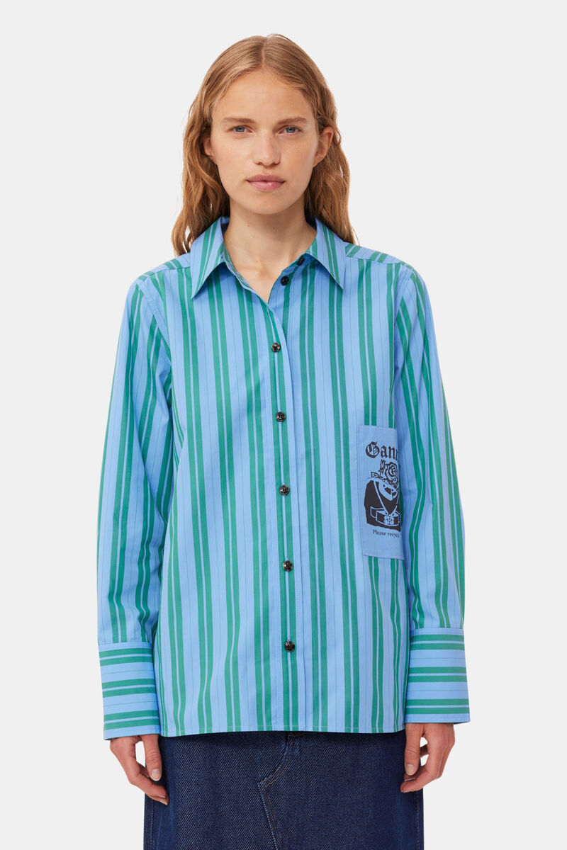 Re-cut Striped Cotton Shirt, Cotton, in colour Silver Lake Blue - 1 - GANNI