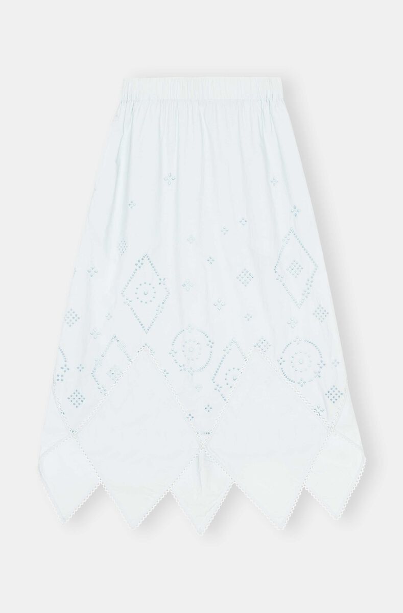 Broderie Anglaise Wavy Midi Skirt, Cotton, in colour Illusion Blue - 1 - GANNI