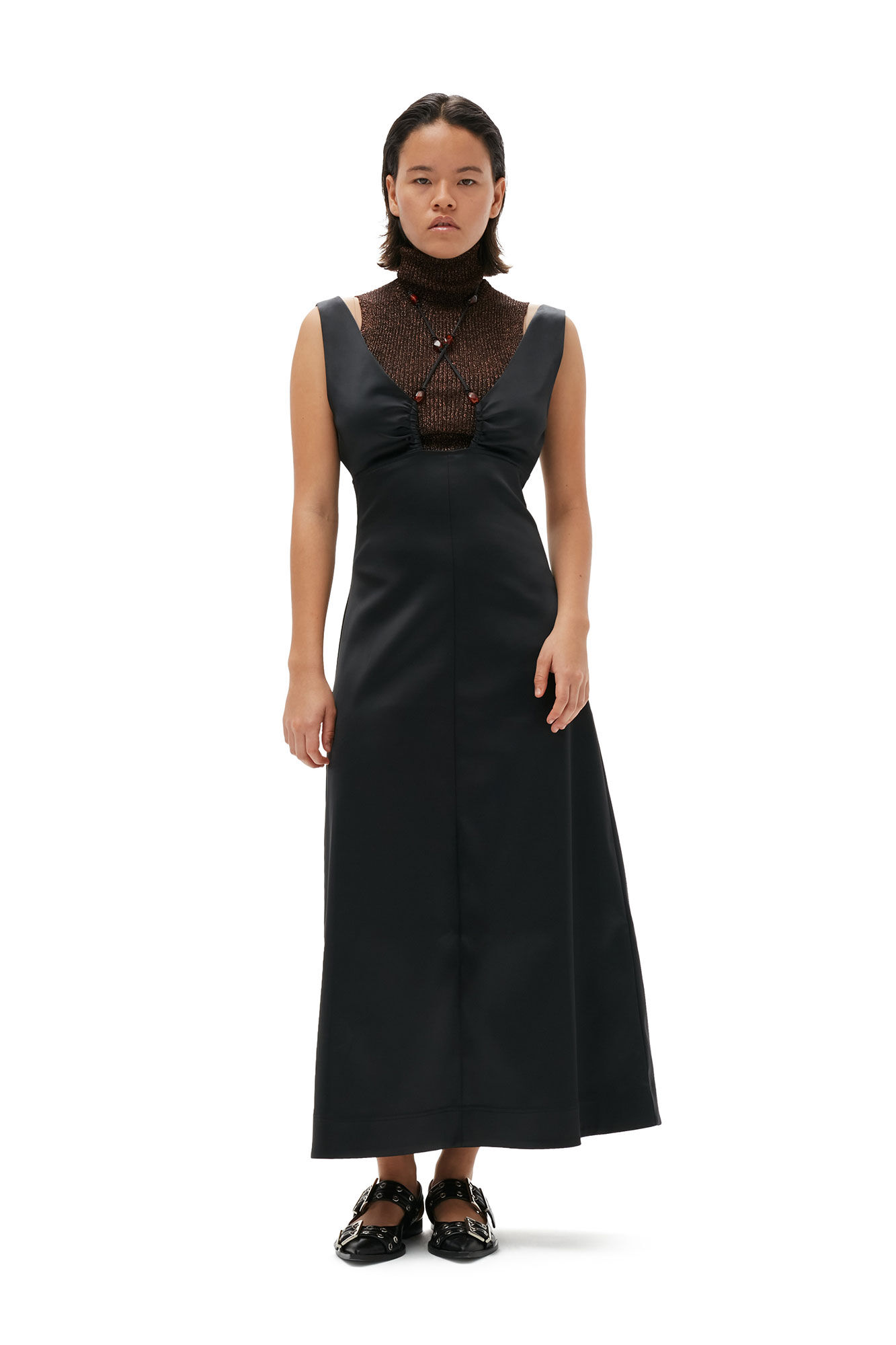 Double Satin Halter-Neck Dress, Elastane, in colour Black - 6 - GANNI