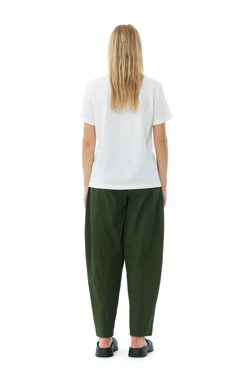 Pantalon Green Cotton Crepe Elasticated Curve, Cotton, in colour Kombu Green - 4 - GANNI