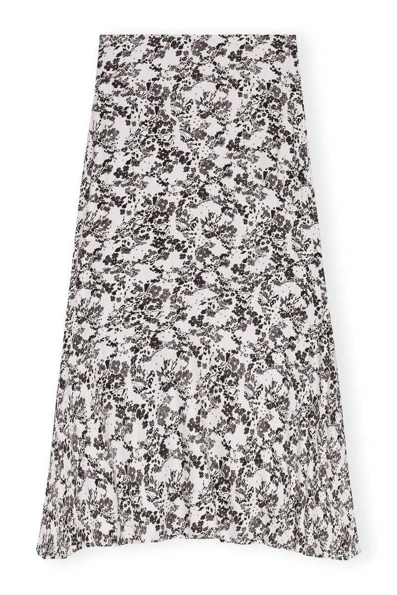 Floral Viscose Twill Long Skirt, Ecovero Viscose, in colour Egret - 2 - GANNI
