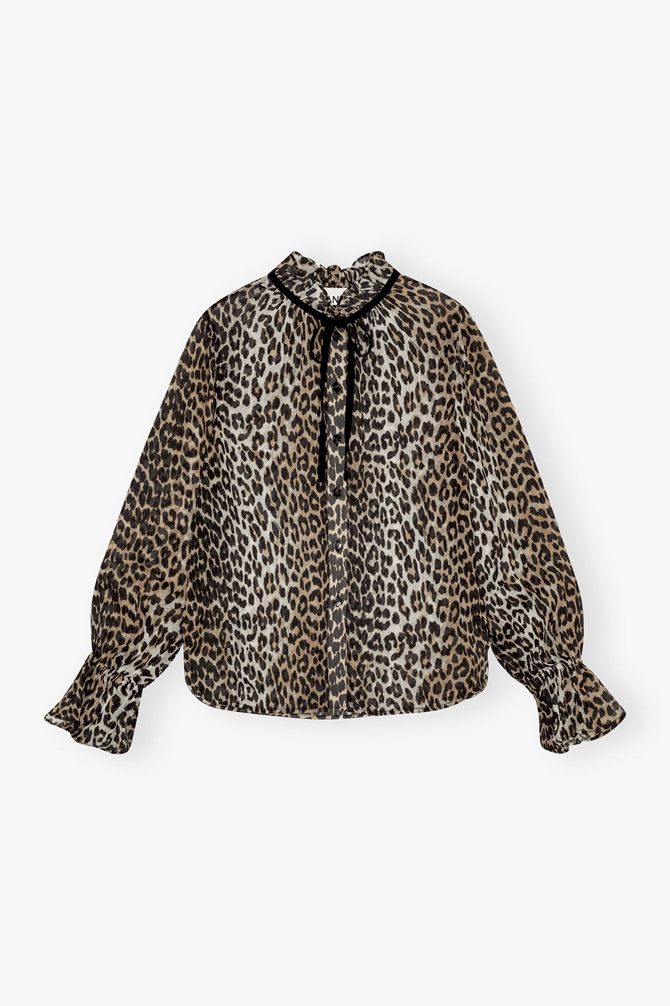 Ganni Donna Mixed Leopard Print Chiffon Tie String Shirt - Size 32 Viscose - Immagine 1