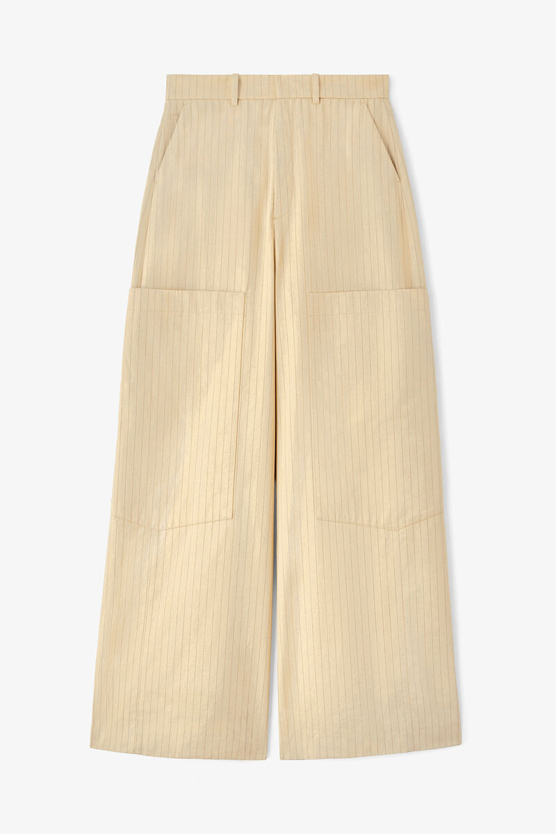 Trousers in Beige Suiting, Organic Cotton, in colour Summer Sand - 1 - GANNI