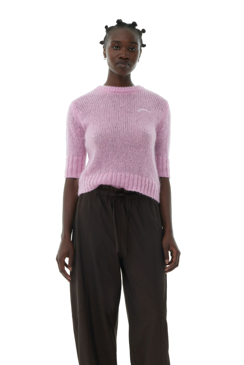 Lilac Mohair O-neck Sweater, Merino Wool, in colour Lilac Sachet - 1 - GANNI