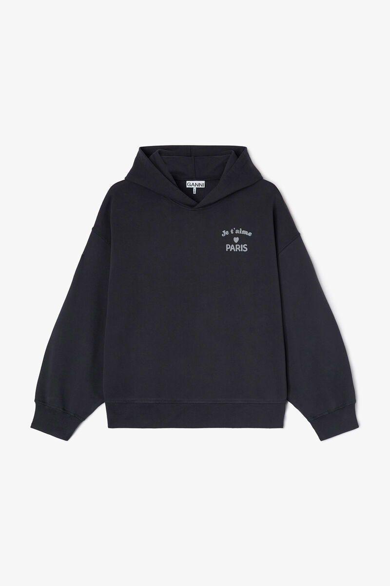 Dark Grey Paris GANNI Club Hoodie, Organic Cotton, in colour Phantom - 1 - GANNI