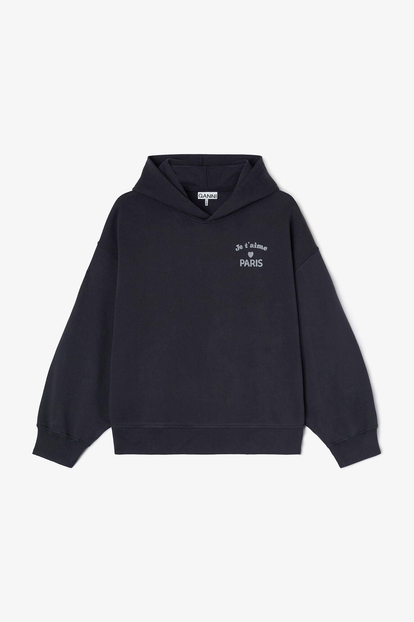 Dark Grey Paris GANNI Club Hoodie, Organic Cotton, in colour Phantom - 1 - GANNI