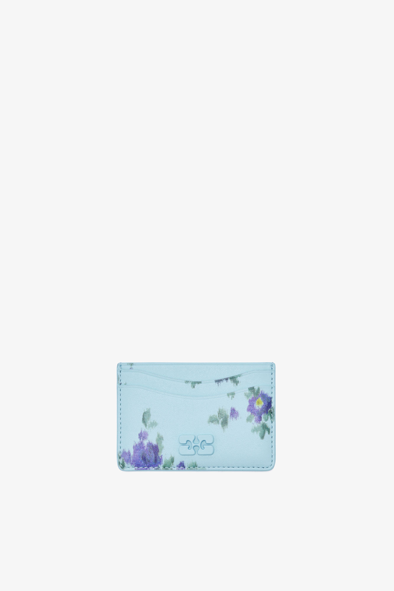 Bou Card Holder in Blue, Recycled Leather, in colour Iced Aqua - 1 - GANNI