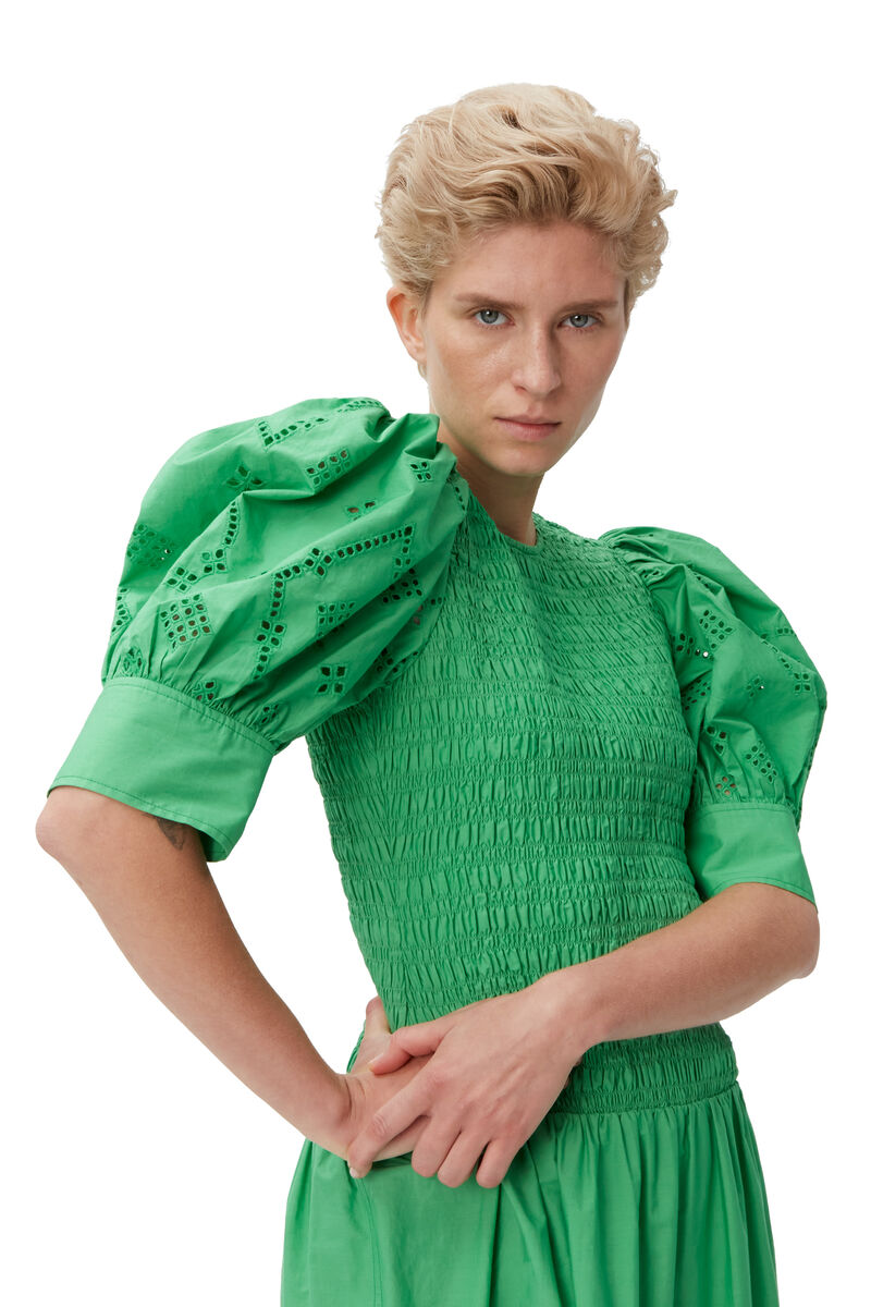 Robe midi en broderie anglaise, Cotton, in colour Kelly Green - 3 - GANNI
