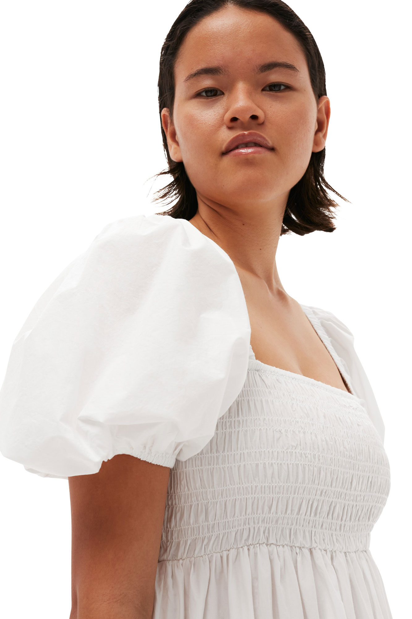 Cotton Poplin Smock Maxi Dress, Cotton, in colour Bright White - 4 - GANNI