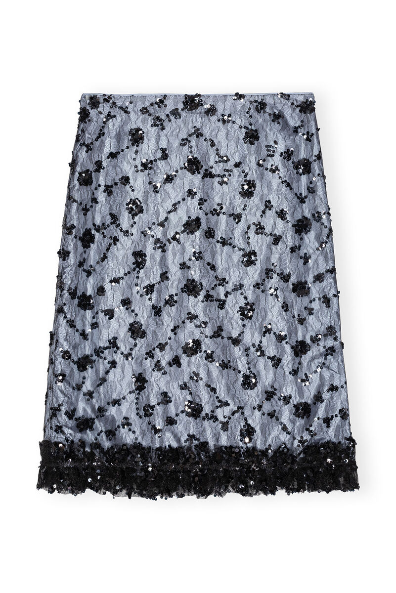 Blue Sequin Lace Skirt, Recycled Polyester, in colour Heather - 1 - GANNI