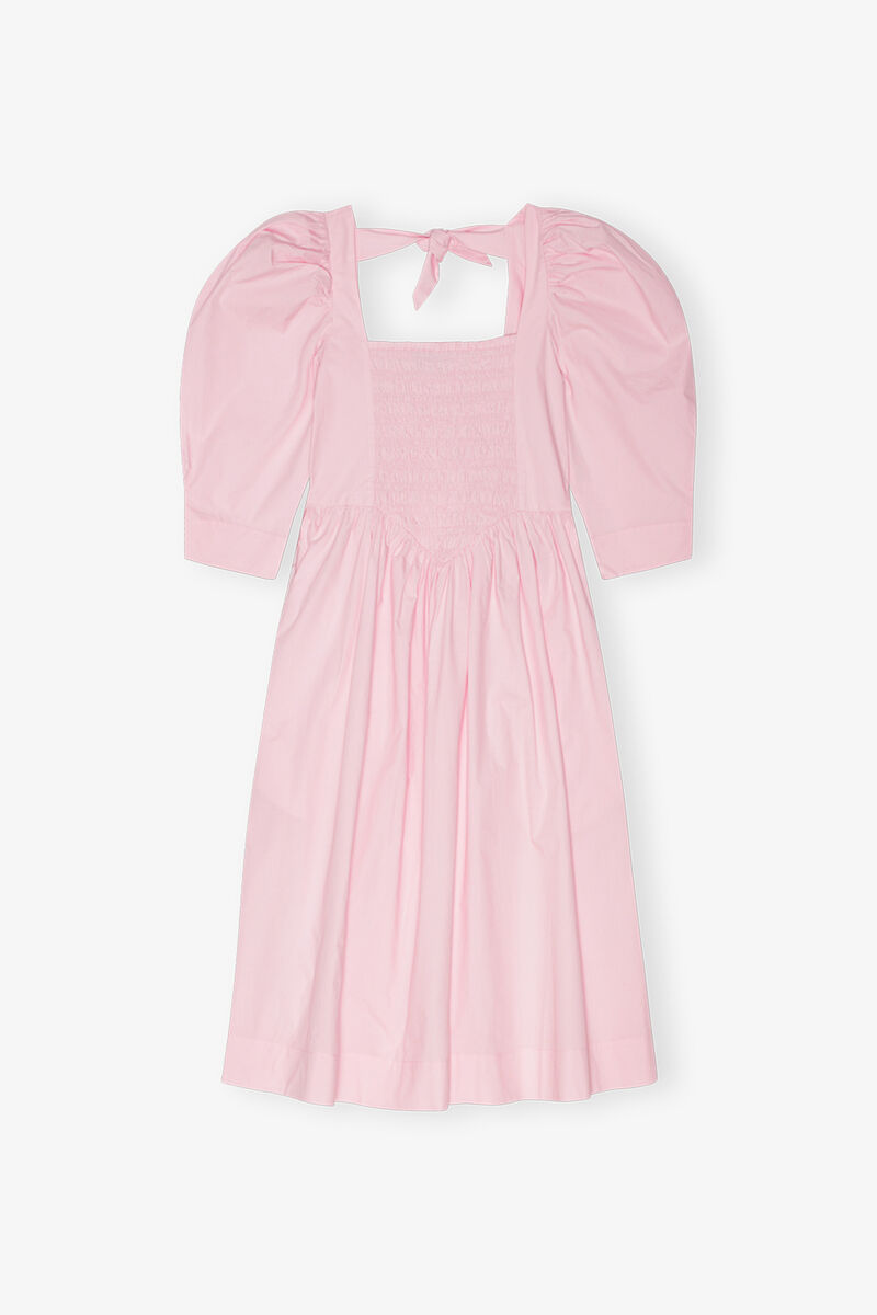 Pink Cotton Poplin Open Neck Smock Dress, Organic Cotton, in colour Chalk Pink - 1 - GANNI