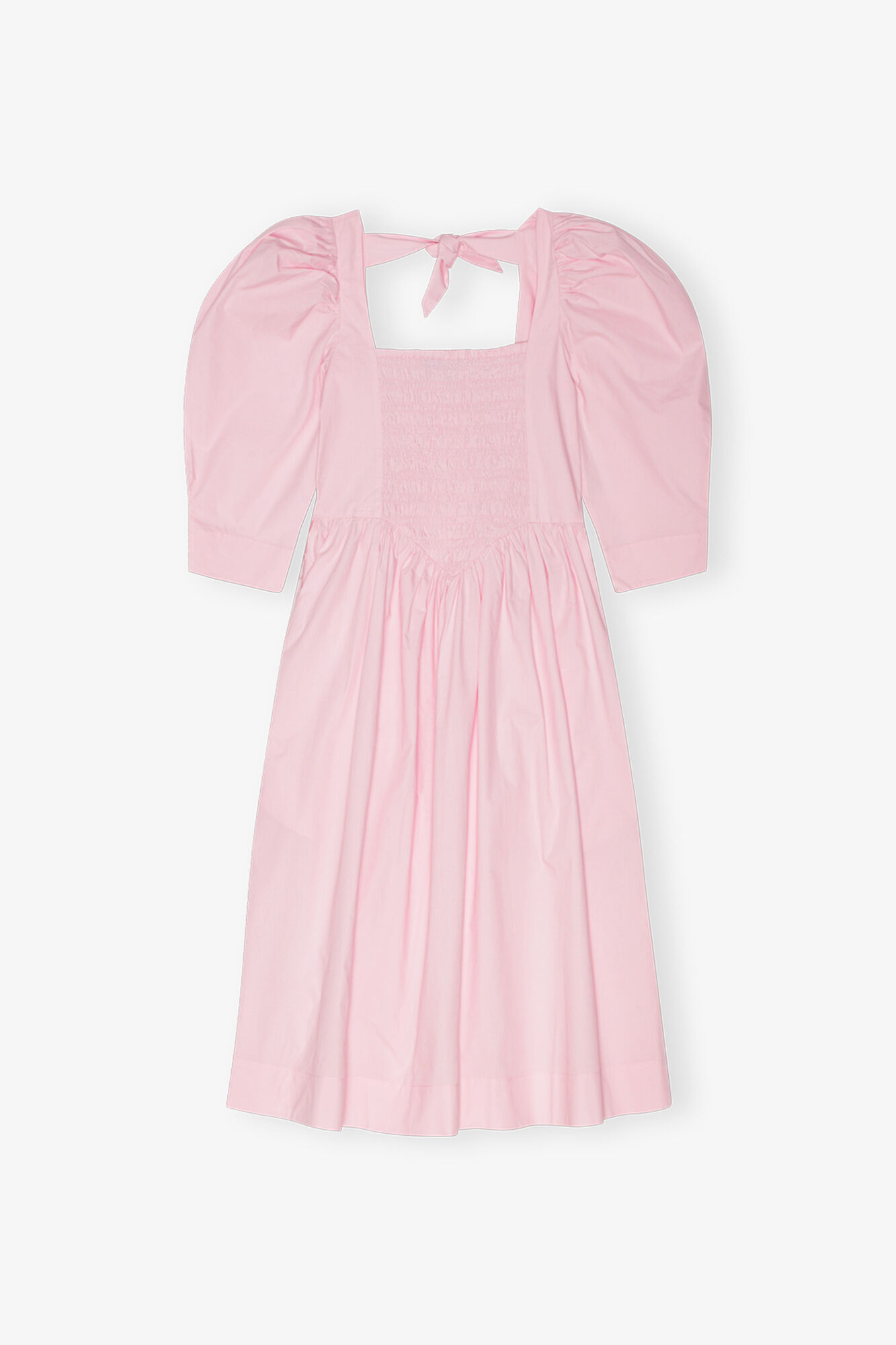 Pink Cotton Poplin Open Neck Smock Dress, Organic Cotton, in colour Chalk Pink - 1 - GANNI
