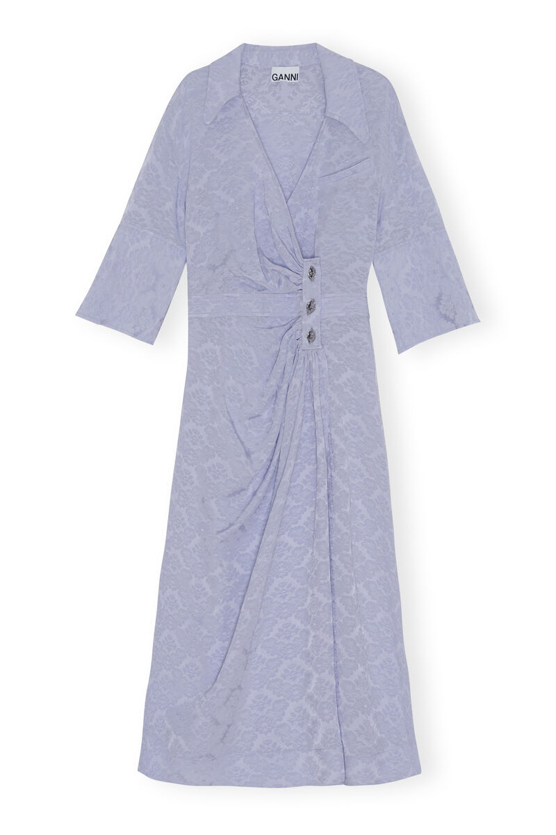 Midi Wrap Dress, Acetate, in colour Cosmic Sky - 1 - GANNI
