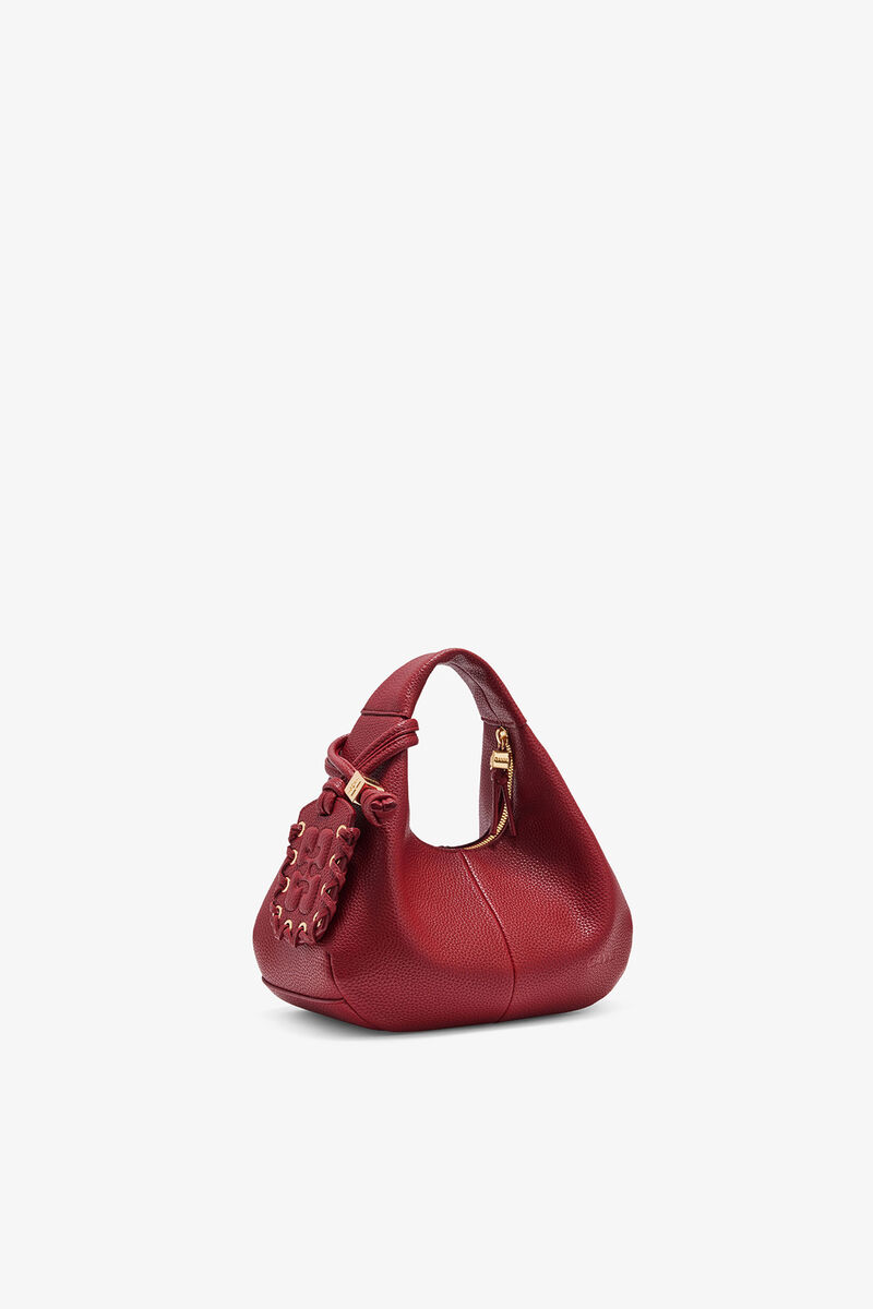 Grained Mini Hobo Bag, Recycled Polyester, in colour Red Dahlia - 2 - GANNI