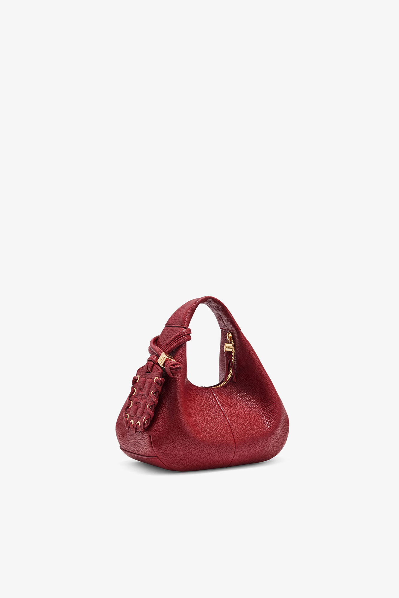 Grained Mini Hobo Bag, Recycled Polyester, in colour Red Dahlia - 2 - GANNI