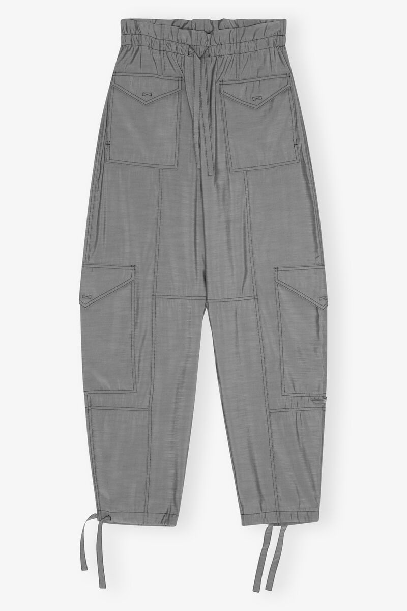 High Waist Pocket Trousers, LENZING™ ECOVERO™, in colour Frost Gray - 1 - GANNI