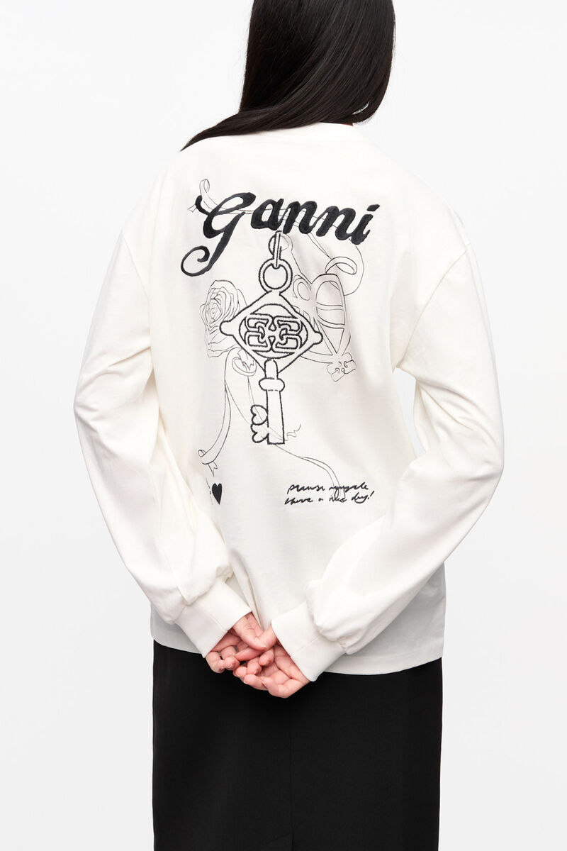 White Re-cut Heavy Long-sleeve T-shirt, Organic Cotton, in colour Egret - 4 - GANNI