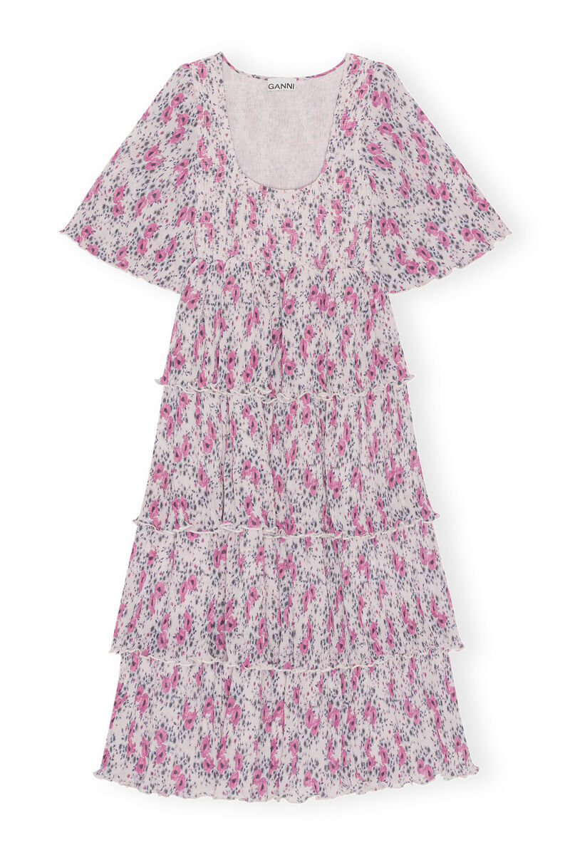 Pleated Georgette Flounce Smock Midi Dress, Recycled Polyester, in colour Mauve Chalk - 1 - GANNI