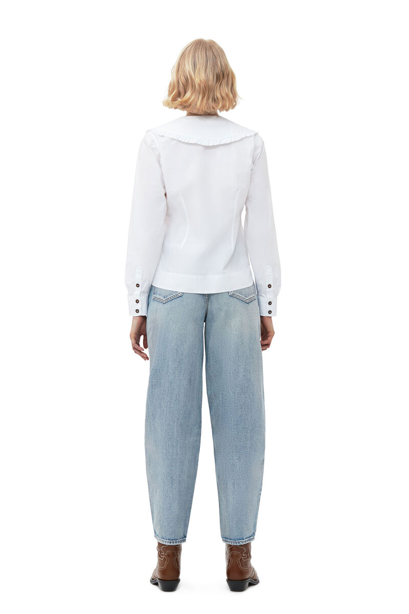 Cotton Poplin V-neck Frill Collar Shirt, Cotton, in colour Bright White - 3 - GANNI