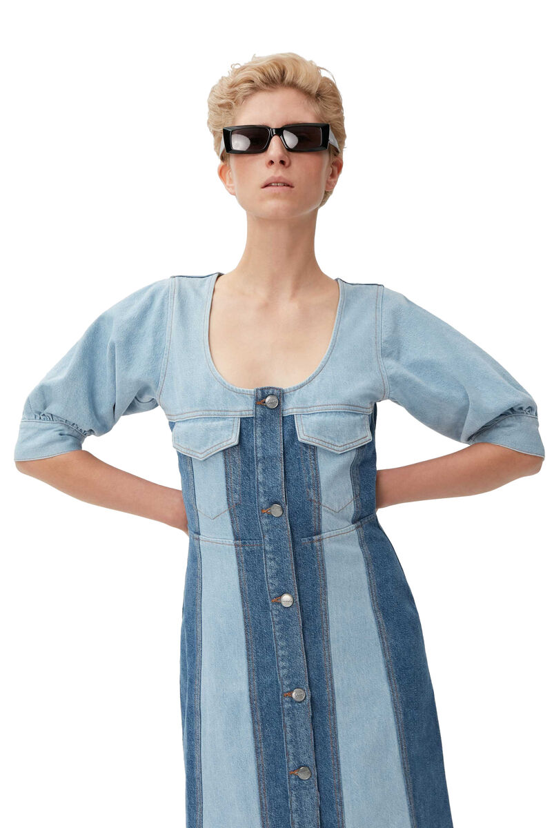 Denim Midi Dress, Cotton, in colour Denim - 3 - GANNI