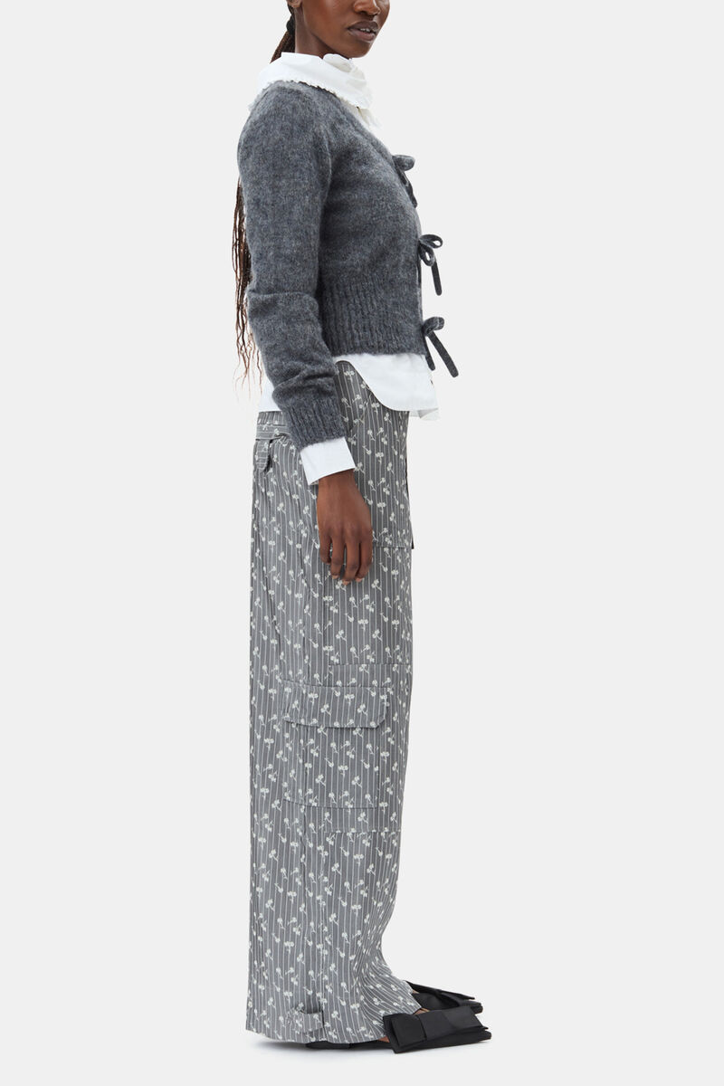 Grey Light Mohair Tie String Cardigan, Mohair, in colour Paloma Melange - 3 - GANNI