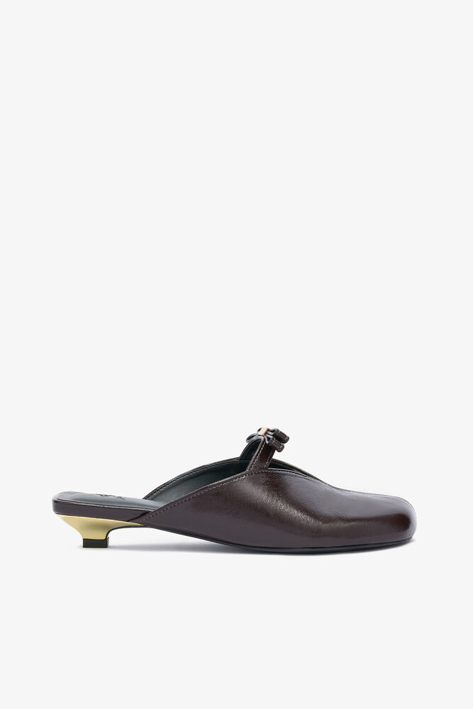 Sue Kitten Heel Mules in Brown, Demitasse