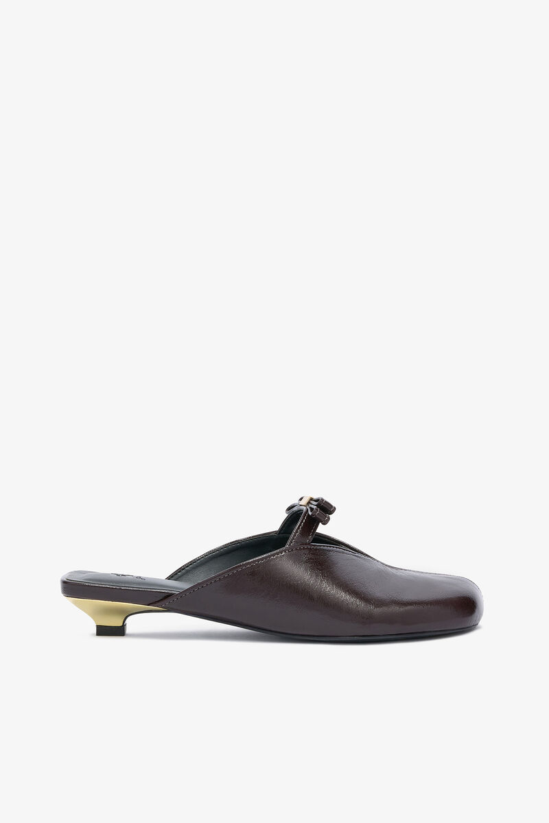 Sue Kitten Heel Mules in Brown, Polyester, in colour Demitasse - 1 - GANNI