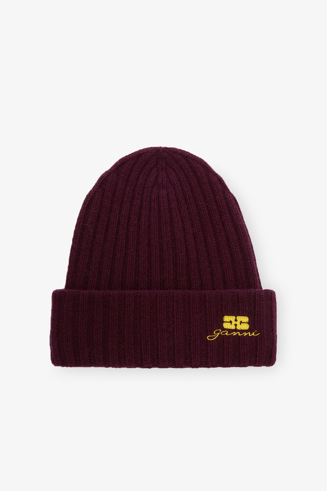 Burgundy Wool Knit Beanie, Burgundy